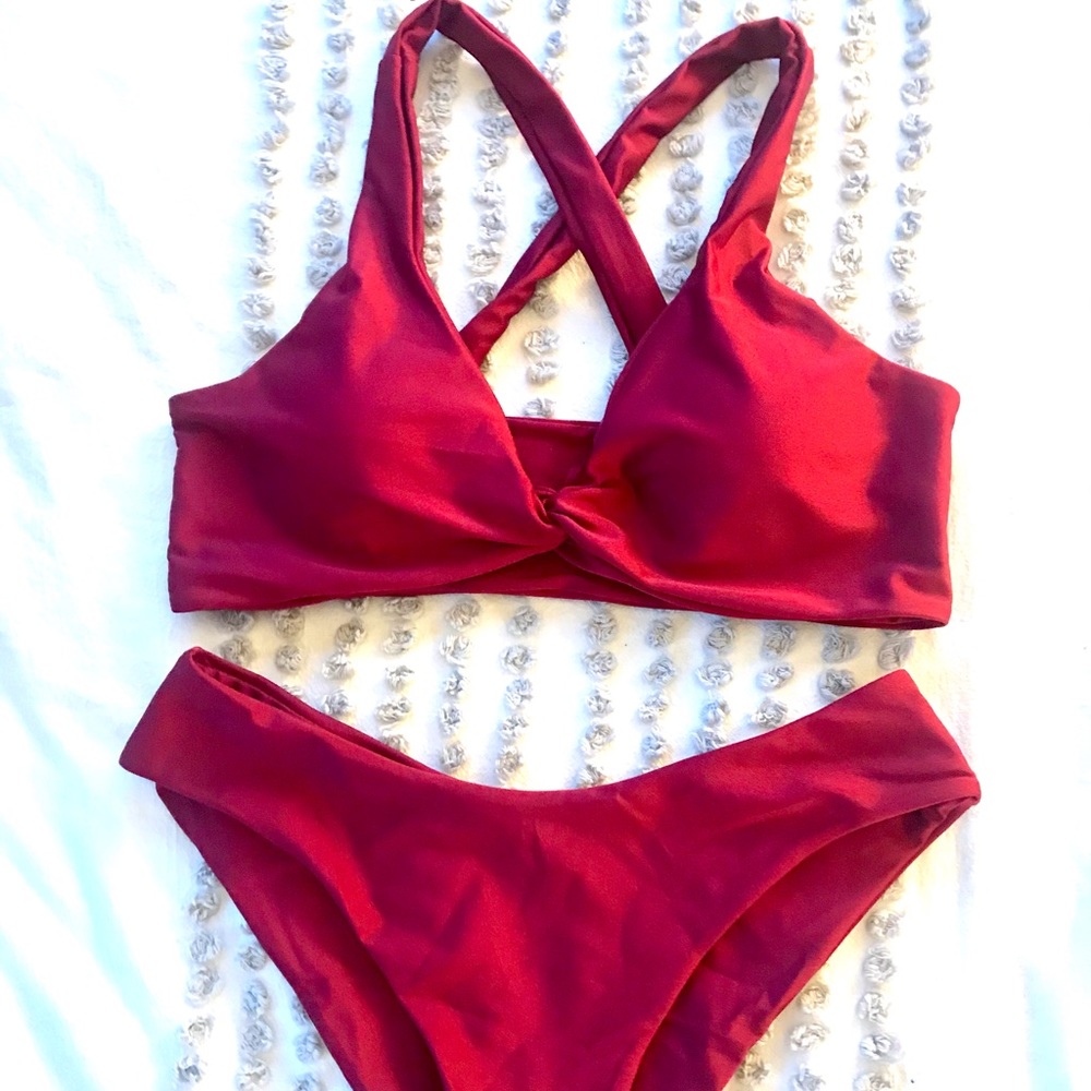 Red cross back bikini set